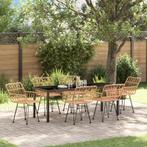 vidaXL 7-delige Tuin Eettafel Set Bruin Poly Rattan, Tuin en Terras, Tuinstoelen, Verzenden, Nieuw