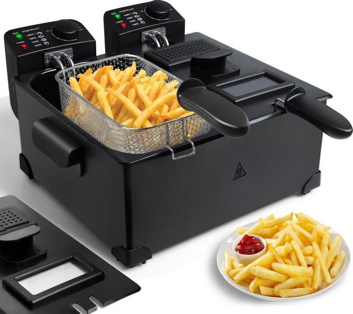 Dubbele frituurpan - 2x3L - 1800W - Zwart - Aigostar, Huis en Inrichting, Woonaccessoires | Overige, Verzenden