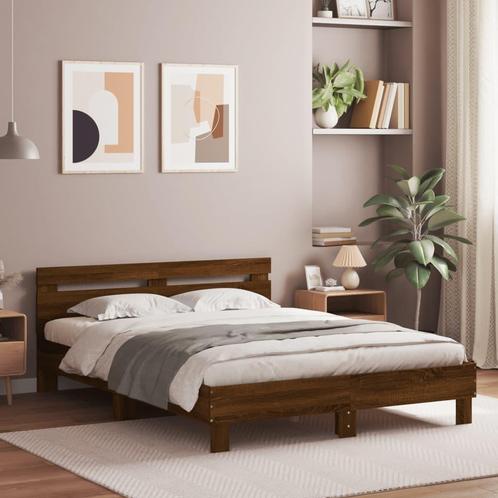 vidaXL Bedframe met hoofdeinde en LED bruin eikenkleur, Huis en Inrichting, Slaapkamer | Bedden, Nieuw, Verzenden