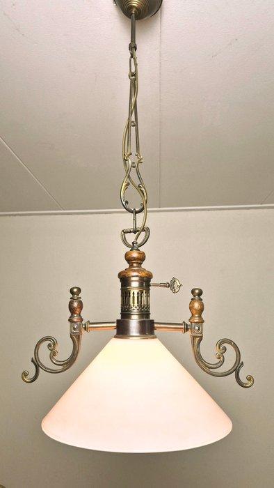Lamp - Art-Deco Hanglamp - 82 cm - Glas, Hout, Koper, Antiek en Kunst, Curiosa en Brocante
