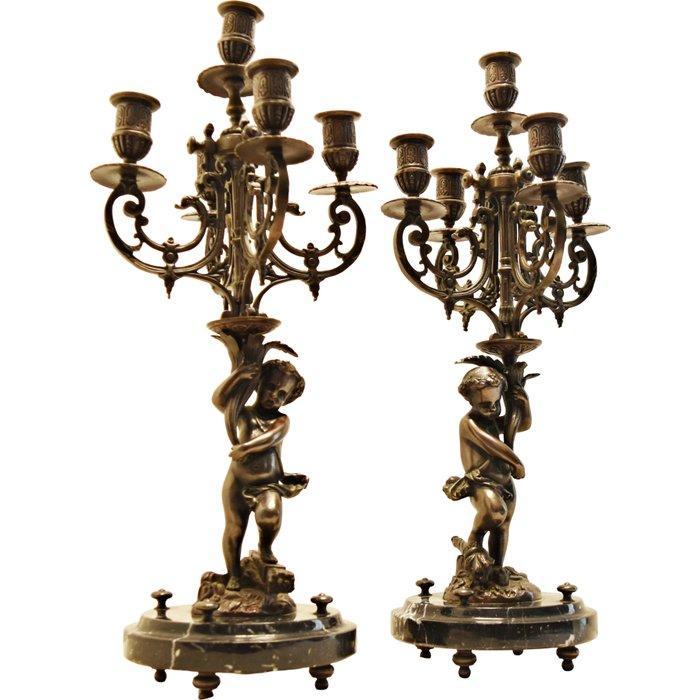 Kandelaber Victoriaanse kandelaars - Puttis-beeldhouwwerken, Antiek en Kunst, Antiek | Meubels | Stoelen en Sofa's