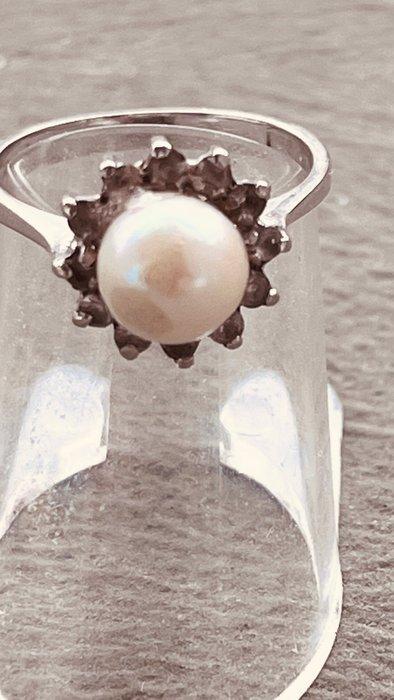 Ring - 18 karaat Witgoud Parel, Handtassen en Accessoires, Ringen