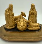 Beeld, Gouden kerstgroep - 15 cm - Gips, Hout