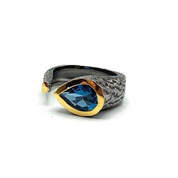 Sans Prix de Réserve - Bague Argent, Plaqué or Topaze