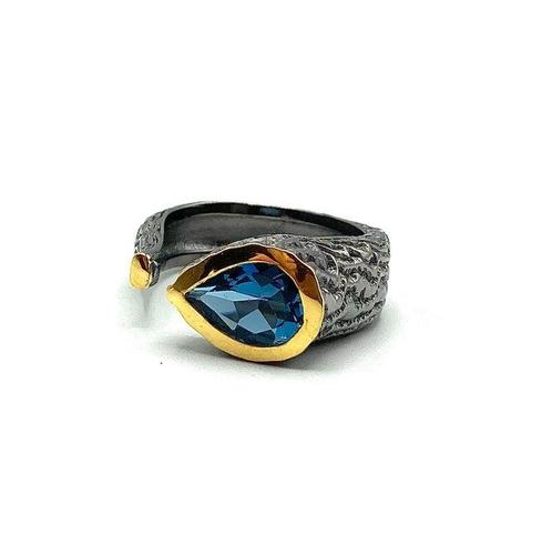 Sans Prix de Réserve - Bague Argent, Plaqué or Topaze, Handtassen en Accessoires, Ringen