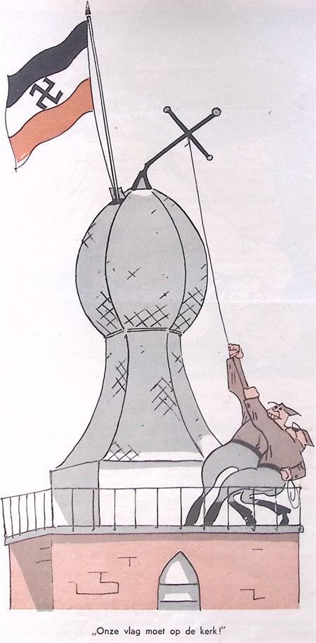 Van kruis tot hakenkruis op spotprent (lijst optie, Lithos), Antiek en Kunst, Kunst | Litho's en Zeefdrukken, Verzenden