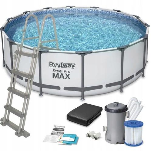 Bestway Steel Pro Max 457x122 cm grijs zwembad - inkl. fi..., Tuin en Terras, Zwembaden, Nieuw, Ophalen of Verzenden