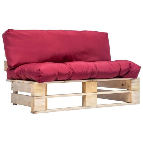 vidaXL Tuinbank pallet met rode kussens grenenhout, Tuin en Terras, Tuinsets en Loungesets, Nieuw, Verzenden