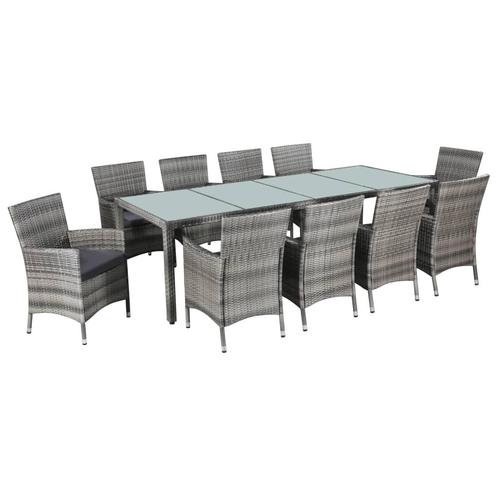 vidaXL 11-delige Tuinset met kussens poly rattan grijs, Tuin en Terras, Tuinsets en Loungesets, Tuinset, Nieuw, Verzenden