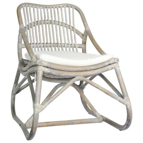 vidaXL Stoel rattan en linnen grijs, Huis en Inrichting, Fauteuils, Nieuw, Verzenden