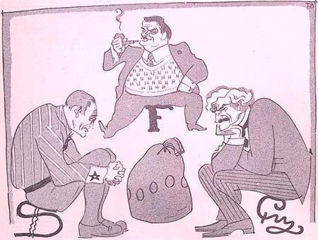 Spotprent over verschillende valuta tijdens recessie, Antiek en Kunst, Kunst | Litho's en Zeefdrukken, Verzenden
