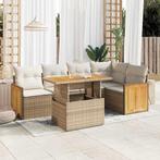 vidaXL 6-delige Loungeset met kussens poly rattan acacia, Tuin en Terras, Verzenden, Nieuw, Loungeset