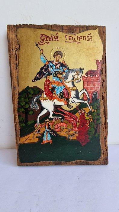 Icoon - Sint Joris - Hout - Byzantijns icoon, Antiek en Kunst, Antiek | Boeken en Manuscripten