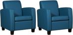 Set van 2 Blauwe leren landelijke stoels - poot hout bruin -, Nieuw, Landelijk, Leer, Ophalen of Verzenden