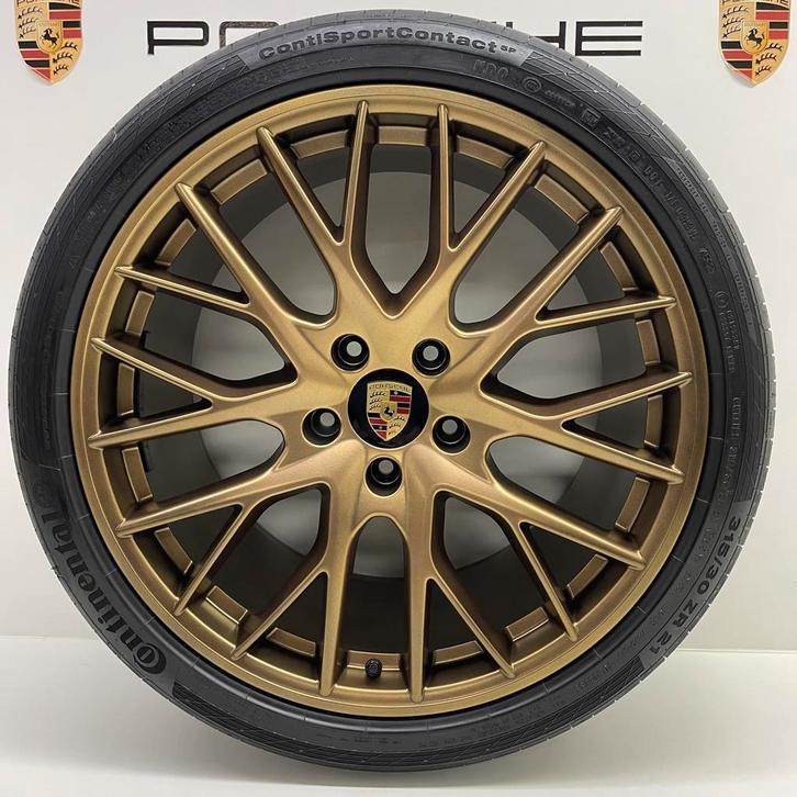 Porsche Panamera (971) 21 SportDesign Goud/Brons met banden, Auto-onderdelen, Banden en Velgen, 21 inch, 315 mm, Personenwagen