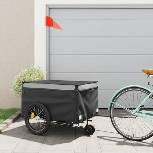 vidaXL Fietstrailer 45 kg ijzer zwart en grijs, Fietsen en Brommers, Fietsaccessoires | Aanhangwagens en Karren, Nieuw, Verzenden
