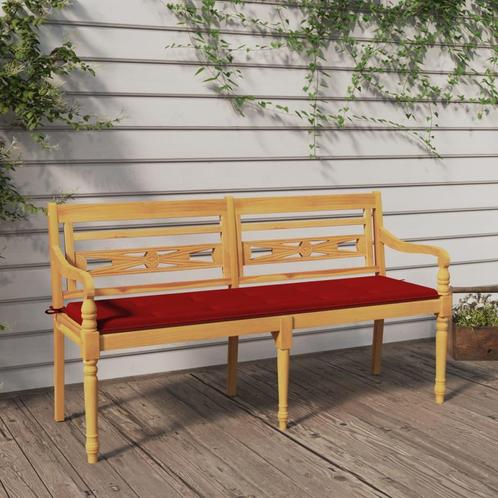 vidaXL Bankje Batavia met rood kussen 150 cm massief, Jardin & Terrasse, Ensembles de jardin, Envoi