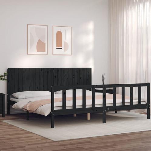 vidaXL Cadre de lit avec tête de lit noir 200x200 cm, Maison & Meubles, Chambre à coucher | Lits, Neuf, Envoi