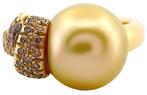 Bague - 18 carats Or jaune Perle - Diamant