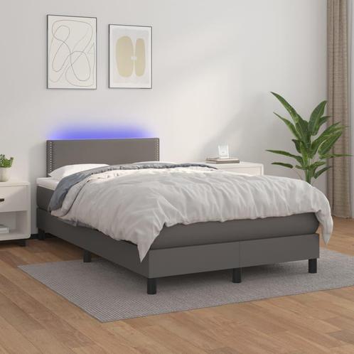vidaXL Boxspring met matras en LED kunstleer grijs 120x200, Huis en Inrichting, Slaapkamer | Bedden, Nieuw, Verzenden