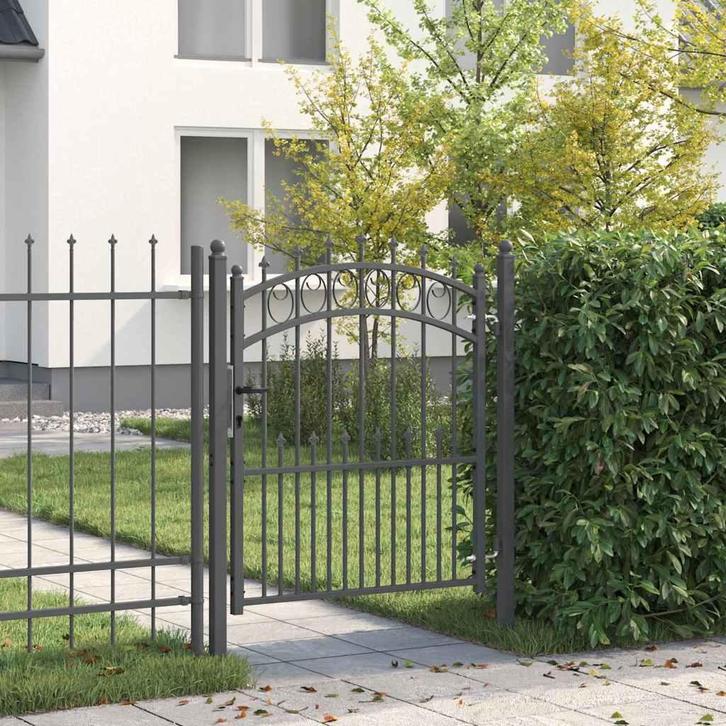 vidaXL Hekpoort met spijkers Grijs 125 x 100 cm Poedercoated, Tuin en Terras, Tuinpoorten, Nieuw, Verzenden