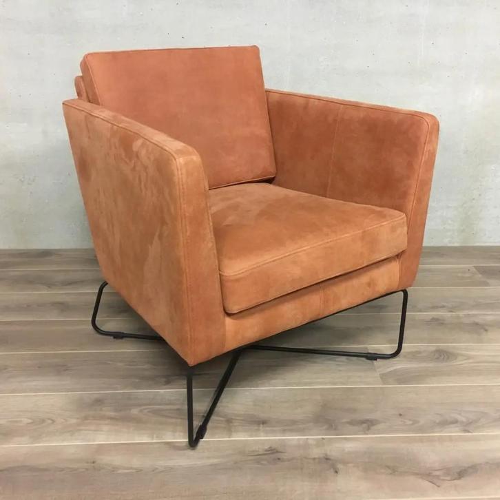 Leren fauteuil met kruisframe - oranje leer, Huis en Inrichting, Fauteuils, Nieuw, Ophalen of Verzenden