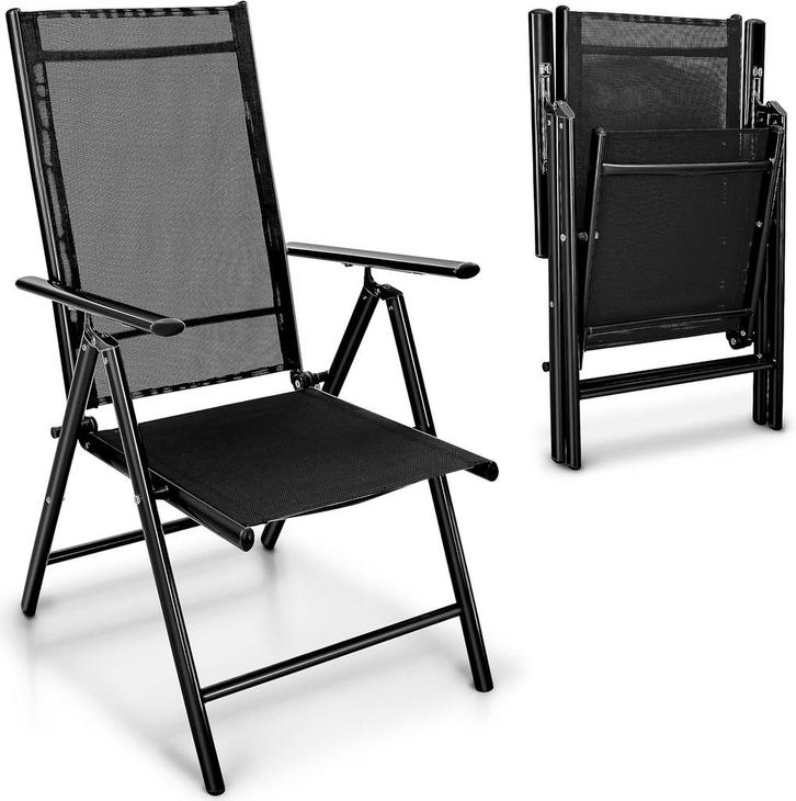 Tuinstoel - Ligstoel - Verstelbaar - Opvouwbaar - Zwart - Ti, Caravans en Kamperen, Kampeermeubelen, Nieuw, Verzenden