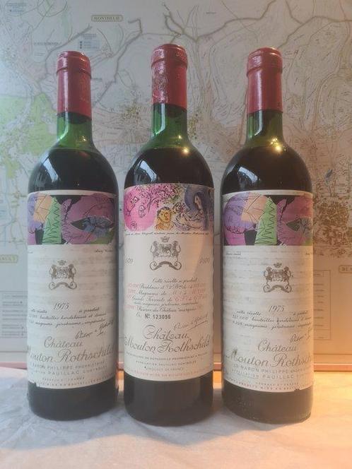 1975 x2 & 1970 Chateau Mouton Rothschild - Pauillac 1er, Verzamelen, Wijnen