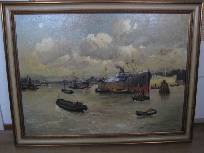 W. Jansen (XX) - Haven, Antiek en Kunst, Kunst | Schilderijen | Klassiek