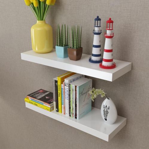 vidaXL Wandplanken MDF zwevend voor boeken/dvd wit 2 st, Maison & Meubles, Armoires | Armoires murales, Envoi