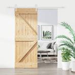 vidaXL Schuifdeur met beslag 80x210 cm massief grenenhout, Doe-het-zelf en Bouw, Deuren en Vliegenramen, Verzenden, Nieuw