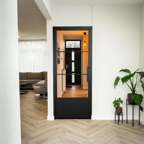 Stalen Binnendeur - 3 Vlaks met kickplate - Helder glas, Doe-het-zelf en Bouw, Deuren en Vliegenramen, Nieuw, Metaal, Binnendeur