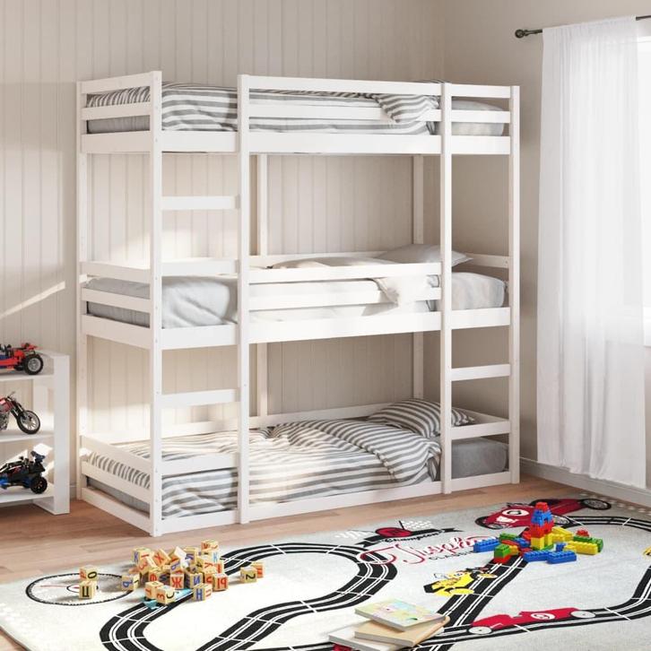 vidaXL Stapelbed 3-persoons massief grenenhout wit 75x190 cm, Huis en Inrichting, Slaapkamer | Bedden, Nieuw, Verzenden