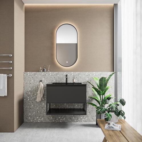 Badkamermeubelset BWS Anubis Frame 80cm 1 Lade Mat Zwart Met, Doe-het-zelf en Bouw, Sanitair, Bad, Nieuw, Ophalen of Verzenden
