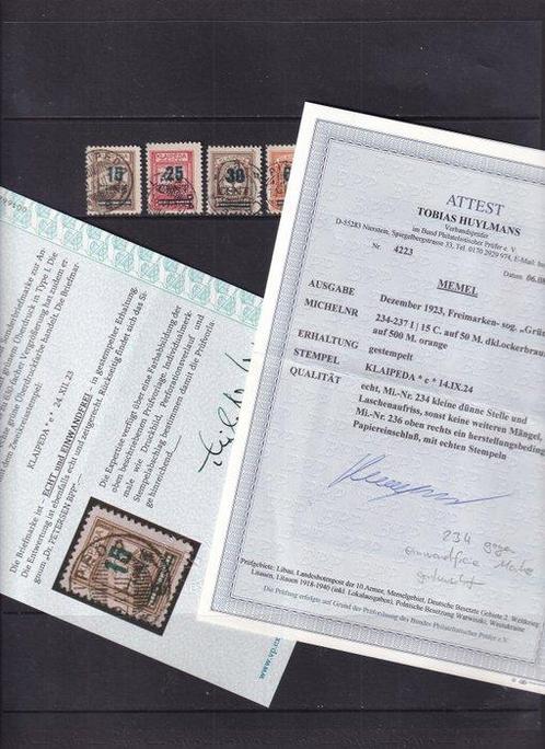 Memel 1923 - Grünaufdruck in Type I ATTEST: Huylmans BPP,, Postzegels en Munten, Postzegels | Europa | Duitsland