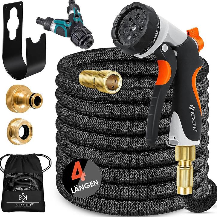 Flexibele Tuinslang - Inc. sproeikop - 30 meter - Zwart, Huis en Inrichting, Woonaccessoires | Overige, Nieuw, Verzenden