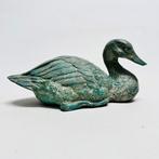 Beeld, Hand-Patinated Solid Brass Duck Sculpture - 15 cm -