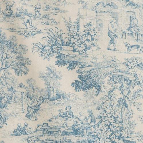 Superbe Toile de Jouy Bleu - Tissu d’ameublement - 250 cm -, Antiek en Kunst, Antiek | Tapijten, Tafelkleden en Textiel
