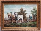 Belgische school (XX) - Paarden met ploeg en boer