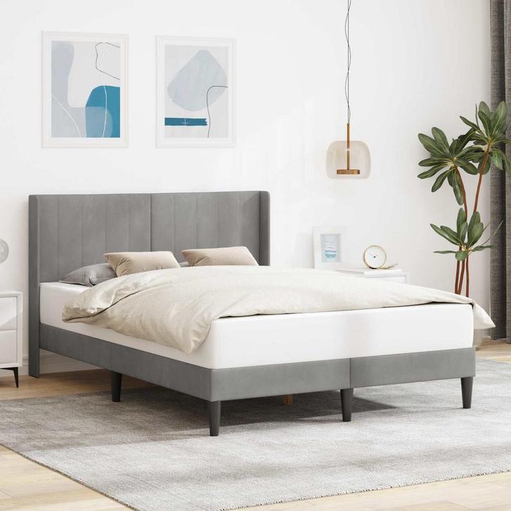 vidaXL Bedframe met hoofdeinde Lichtgrijs 140 x 190 cm, Huis en Inrichting, Slaapkamer | Bedden, Nieuw, Verzenden