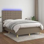 vidaXL Boxspring met matras en LED stof taupe 140x200 cm, Verzenden, Nieuw