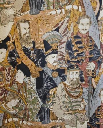 Tissu rare ORIGINAL « Portrait des Souverains du Monde »