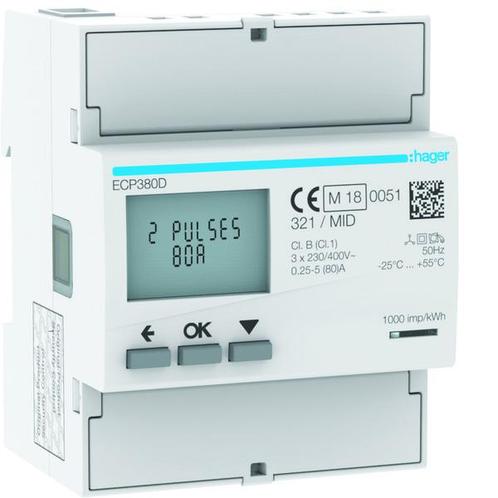 Hager Elektriciteitsmeter - ECP380D, Doe-het-zelf en Bouw, Elektriciteit en Kabels, Verzenden