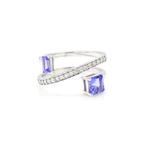 Cocktailring - 14 karaat Witgoud - 1.12ct. tw. Tanzaniet -