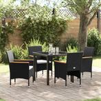 vidaXL Tuin Eettafel Set met kussen 5 pcs Zwart Poly rattan, Tuin en Terras, Verzenden, Nieuw