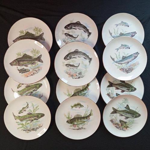 ENA Pottery - Assiette (12) - ENA Pottery Japan Fish Pattern, Antiek en Kunst, Antiek | Meubels | Tafels