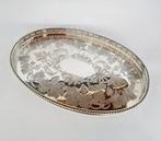 Dienblad - Lege grote zilverkleurige ovaal galerij dienblad, Antiek en Kunst