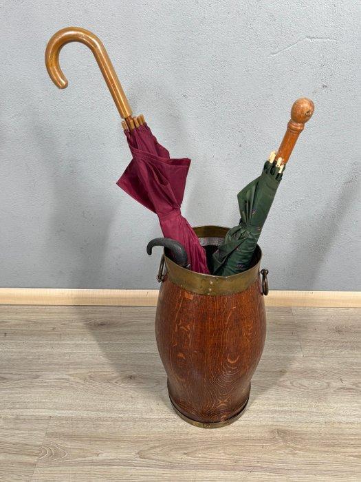 Paraplustandaard/rek - Hout, Messing - Houten paraplubak met, Antiek en Kunst, Kunst | Designobjecten