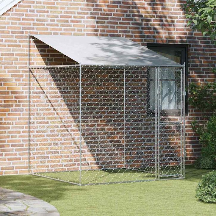 vidaXL Hondenkooi met dak Zilver 200 x 200 x 258 cm Staal en, Dieren en Toebehoren, Hondenbenches, Nieuw, Verzenden