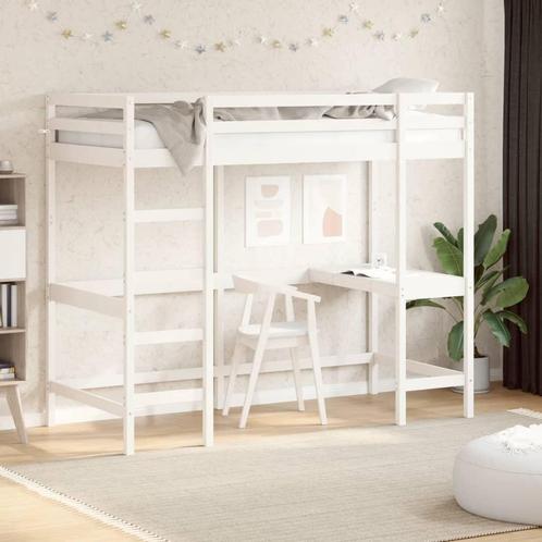 vidaXL Hoogslaper met bureau massief grenenhout wit 90x190, Huis en Inrichting, Slaapkamer | Bedden, Nieuw, Verzenden